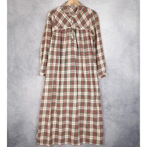 LL Bean Nightgown Womens Small Multicolor Plaid Flannel Cotton Long Sleeve Cozy